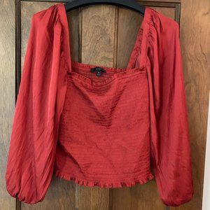 J Crew Squareneck Smocked Featherweight Satin Top Red